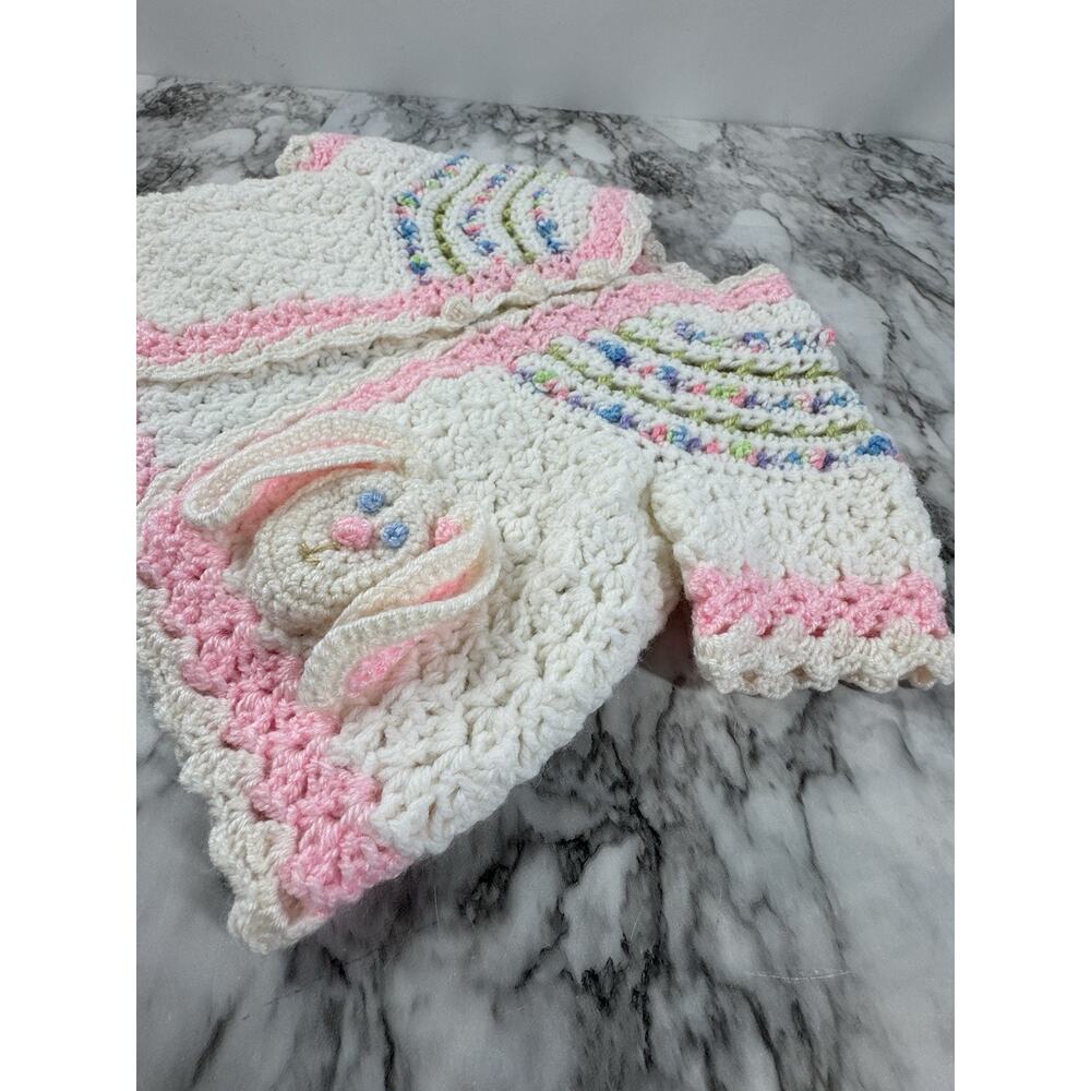 VTG Handknit Spring Easter Bunny Sweater Cardigan Confetti Matinee Coat 12-24 mo
